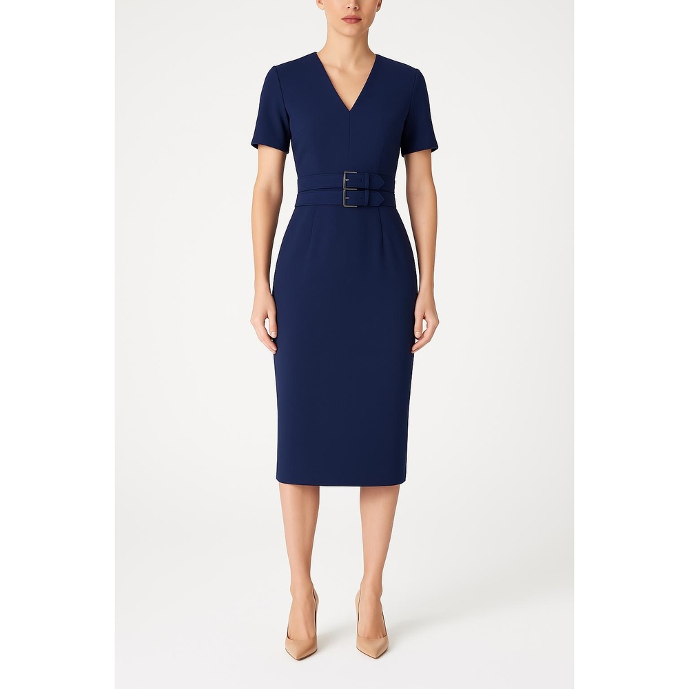 Yigal Azrouel Navy Blue Mechanical Stretch Sheath Dress Size 14 $990 classic USA